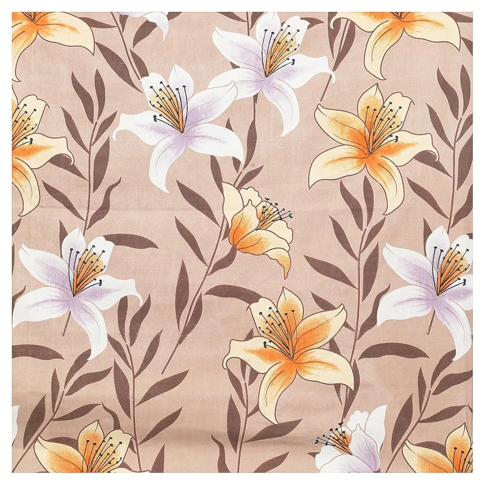 Kuber Industries Cotton Single Bedsheet with 1 Pillow Cover | Wrinkle Free Single Bedsheet for Kids Room | Flower Design | Light Brown