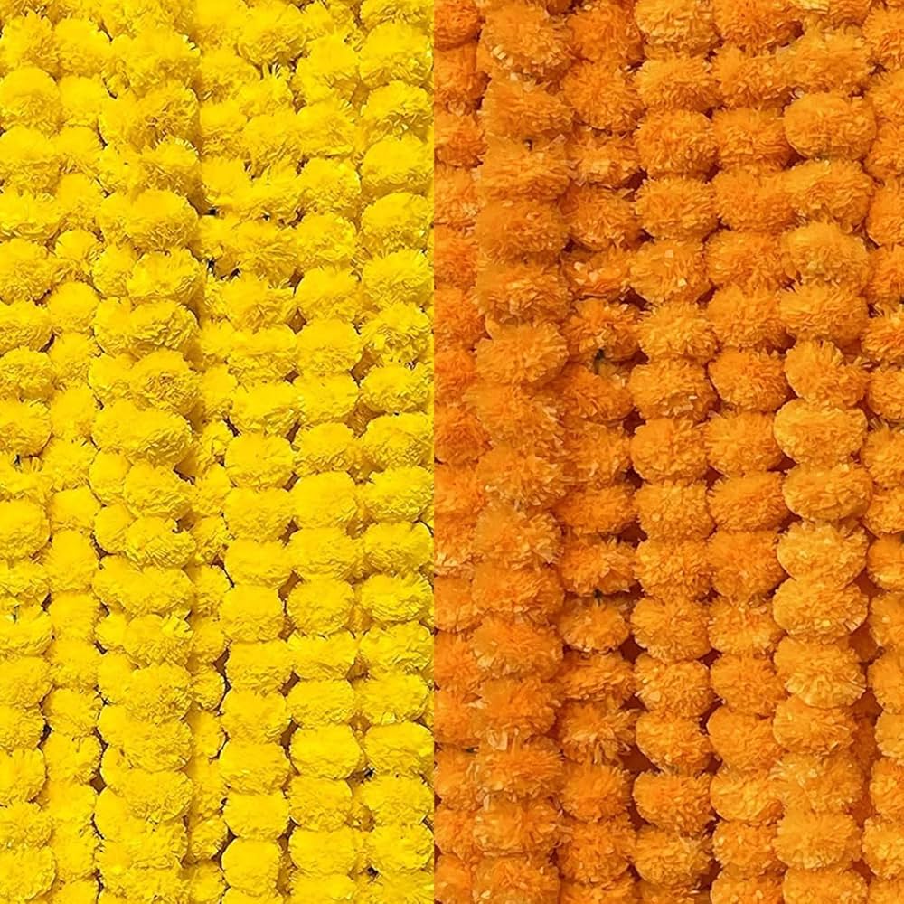 DRYPHON Artificial Flowers for Decoration, Marigold Garlands Decoration, Diwali Decoration Items for Home Decor, Pooja Room Decorations, Ganpati Decoration Combo Pack of 10 