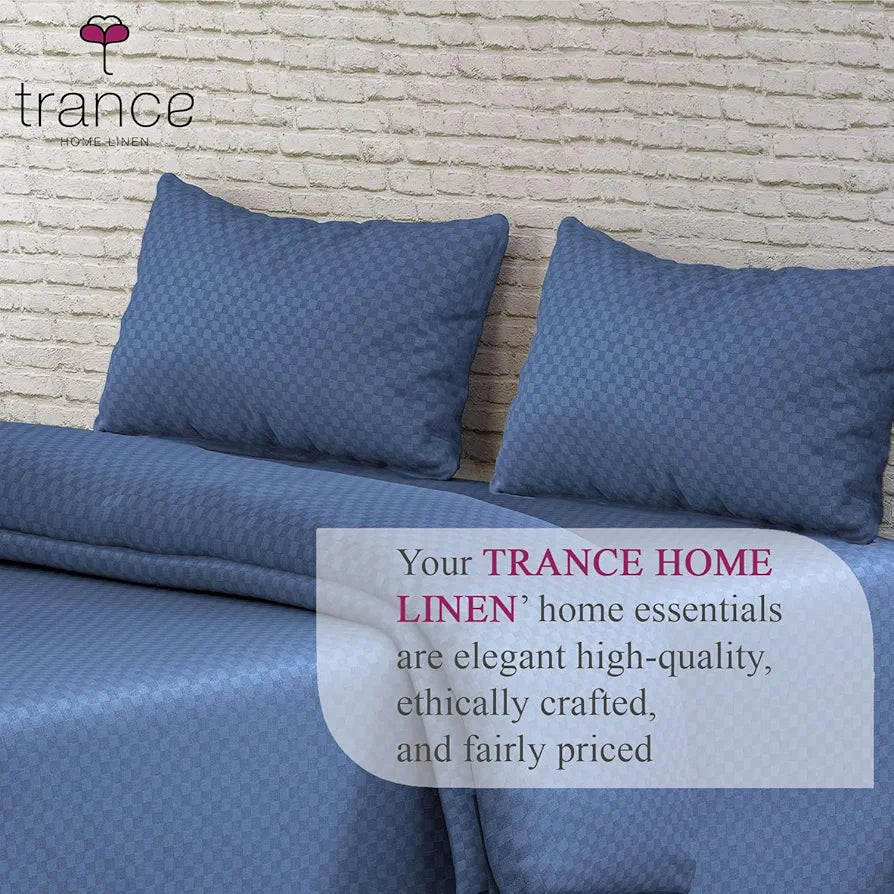 Trance Home Linen 100% Cotton Premium 300TC Jacquard Weave Fitted Bedsheet for King Size Bed with 2 Pillow Cover - Skin Friendly 