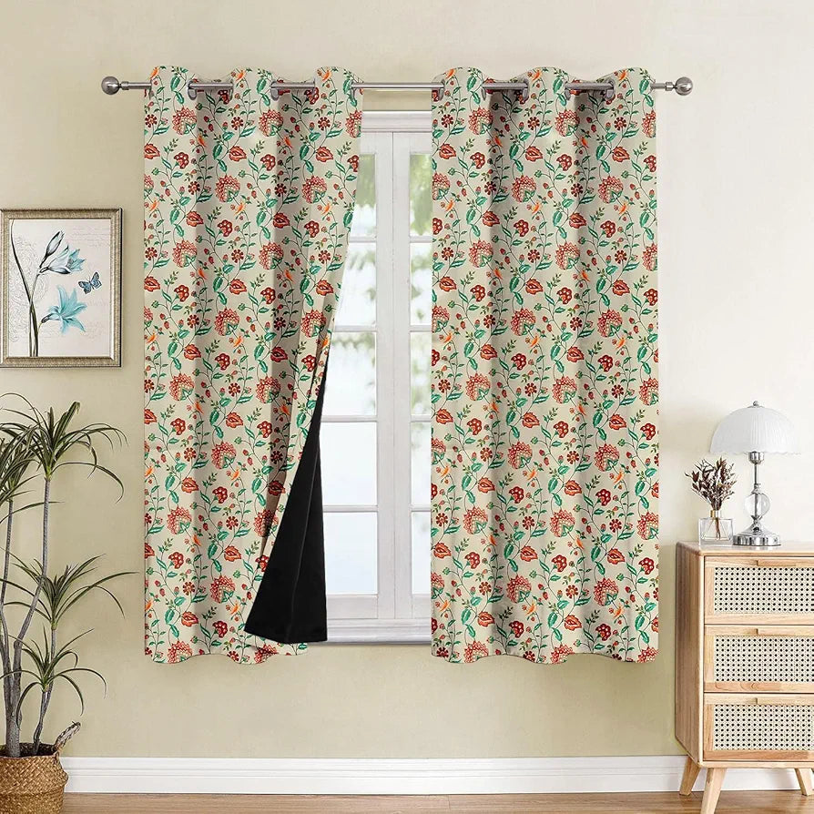 Cloth Fusion 100% Blackout Printed Premium Window Curtains 5 Feet Long Set of 2, Noise Reducing Blackout Curtains 5 Feet for Window with Grommet for Home Decor 