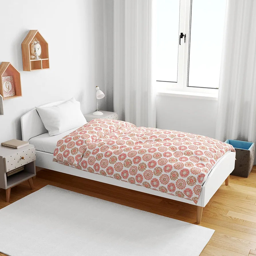 Divine Casa Floret 100% Cotton Single Kids Dohar | 120 GSM | Soft & Lightweight Throw Blanket | Cozy & Breathable Bedding | All-Season Comfort | 140 x 100 CM, Red Orange