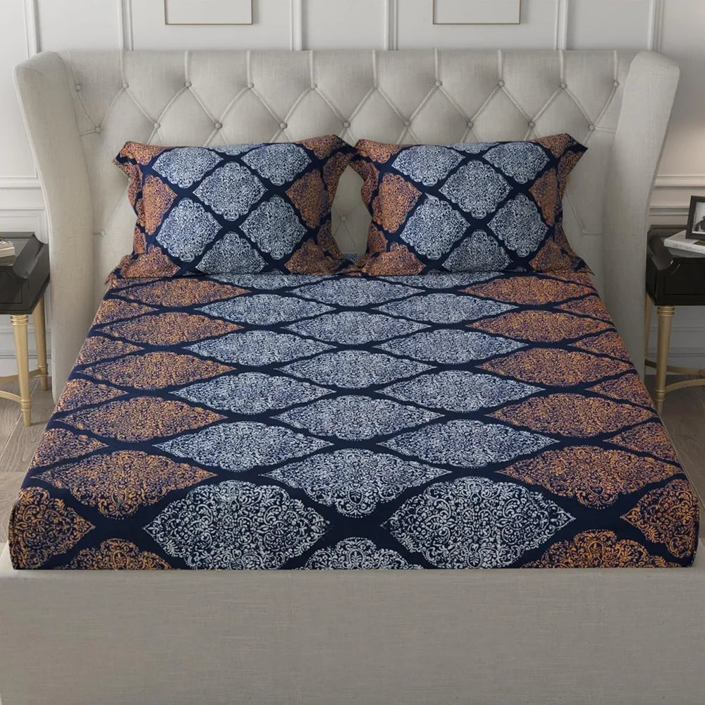 Cloth Fusion Elastic Fitted Queen Size Bed Sheet with 2 Pillow Covers, Soft Wrinkle Free Elastic Bedsheets for Queen Size Bed 