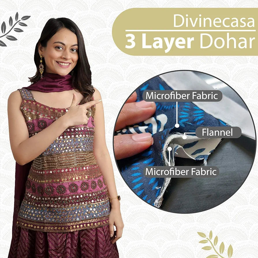 Divine Casa 120 GSM Microfiber Double Dohar | Soft & Lightweight Throw Blanket | Cozy & Breathable | All-Season Comfort | 220 x 205 CM | Floral Burst Pattern | Soybean & White