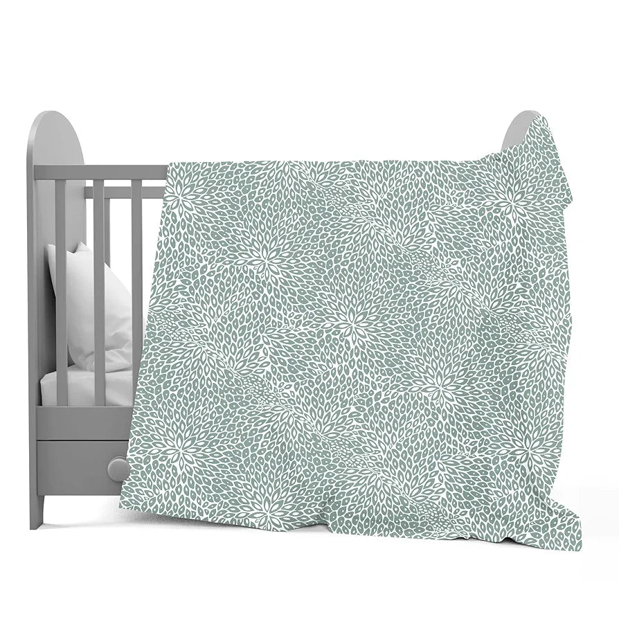 Divine Casa 120 GSM Microfiber Single Kids Dohar  | Soft & Lightweight Throw Blanket | Cozy & Breathable | All-Season Comfort | 140 x 100 CM | Floral Burst Pattern | Sage Green & White