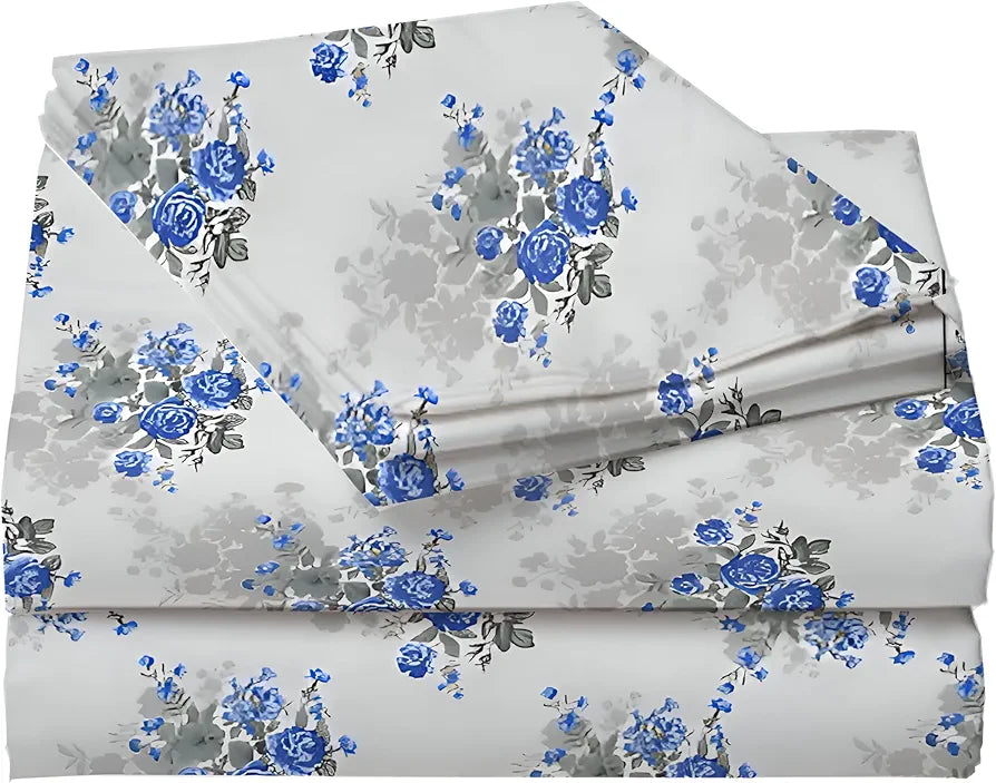 Polycotton 220 TC Floral Printed King Size Double Bedsheet with 2 Pillow Covers, (90 x 90 Inches, Ristes