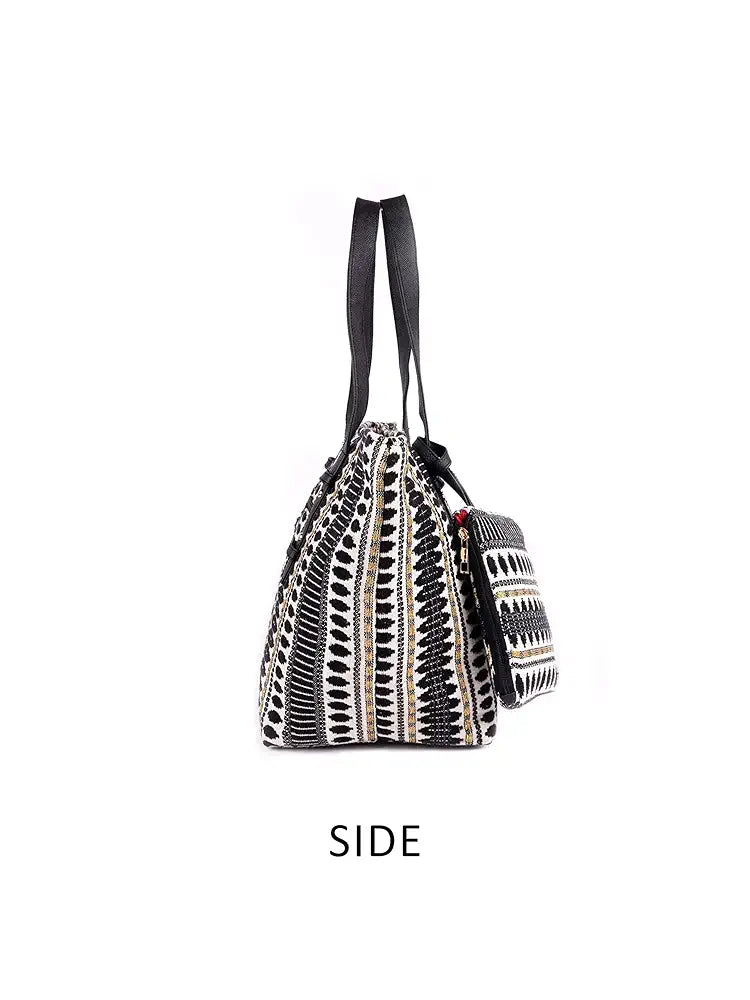 ASTRID Cotton Textured Tote Bag With Coin Pouch