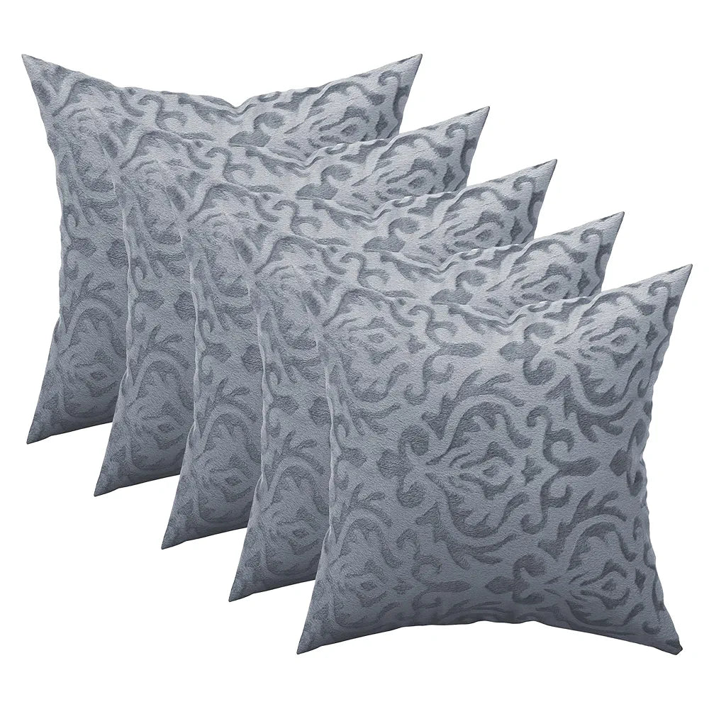 Kuber Industries Set of 5  Washable & Removable Velvet Sofa Pillow Covers with Zip | Soft Sofa Cushion Covers for Home & Bedroom Interiors | Floral Design - Grey