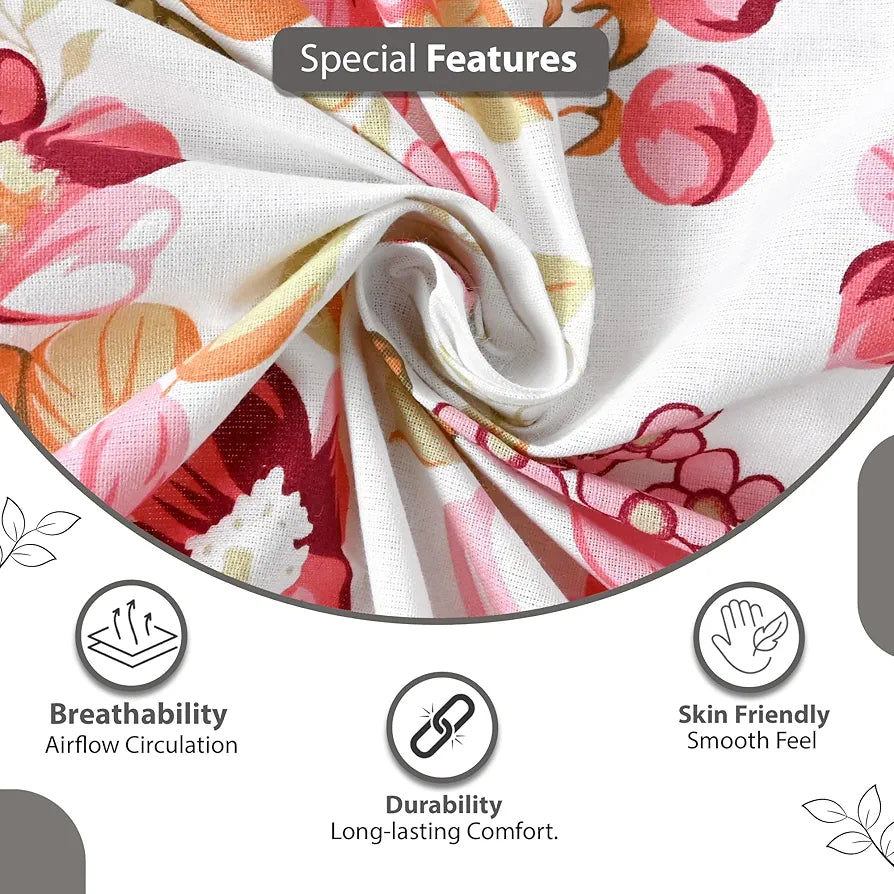 Divine Casa 144 TC 100% Cotton Bedsheet for Single Bed with 1 Pillow Cover 