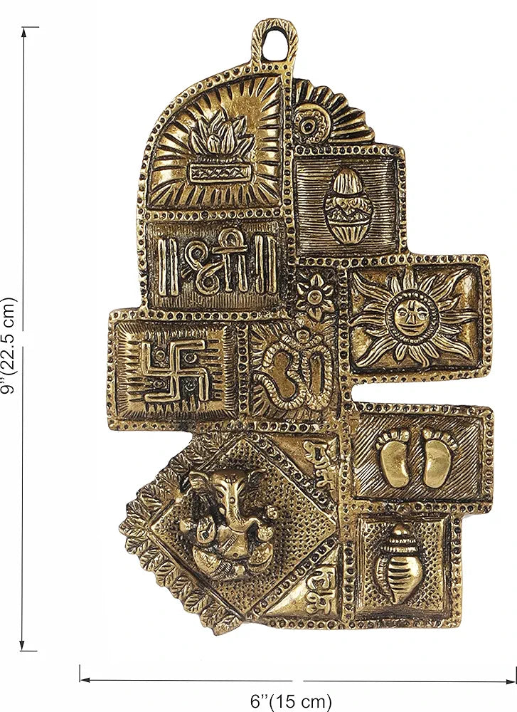Two Moustaches Brass Ethnic Decor Om Kalash Swastika Ganesha Wall Hanging