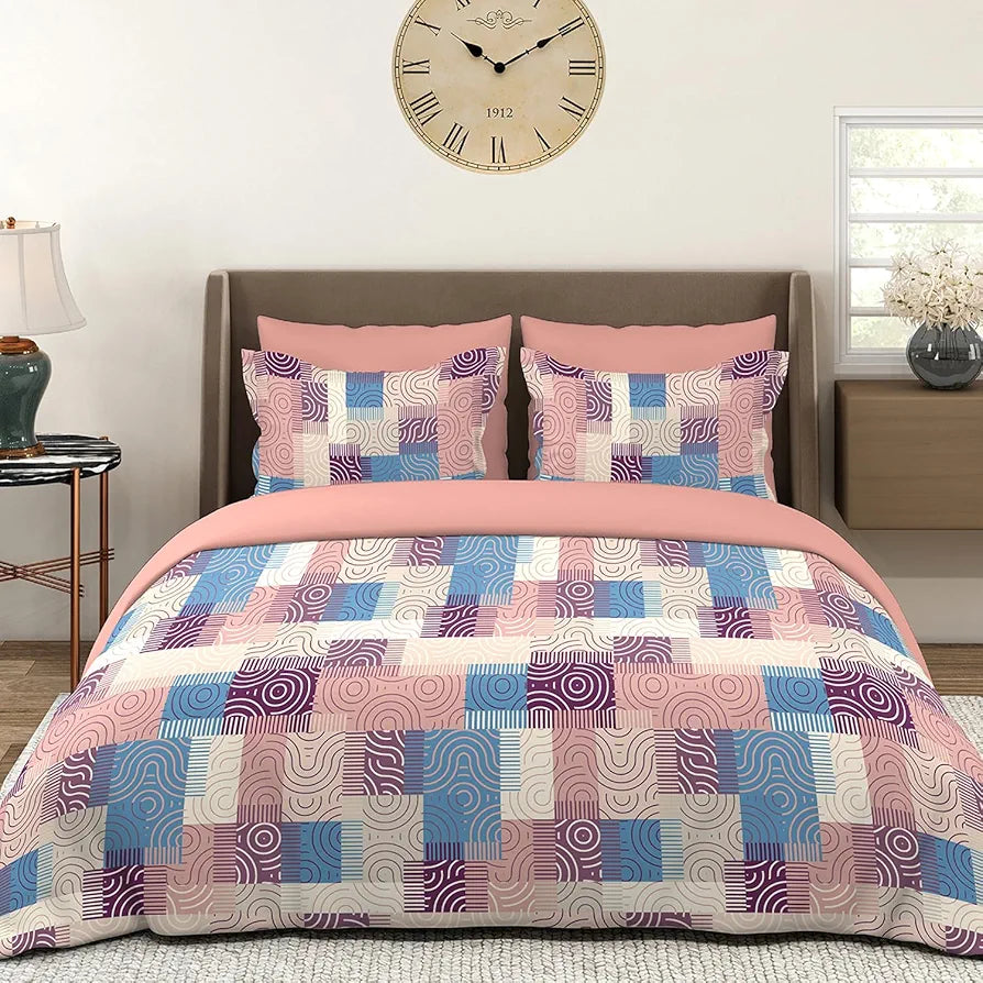 Layers Basicx 100% Cotton Bedsheet Set for All Seasons - Lightweight, Moisture Absorbent, Machine Washable & Easy to Care - Gift for Housewarming & More - 120 TC - Queen Size 