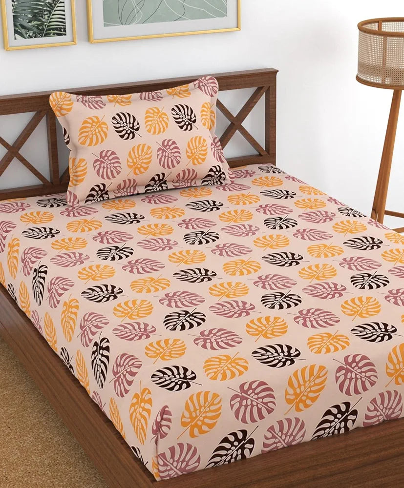 Homefab India 180 TC Microfiber Single BedSheet with 1 Pillow Cover - Orange