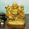 Tied Ribbons Golden Laughing Buddha Idol Statue Showpiece for Money Wealth and Good Luck