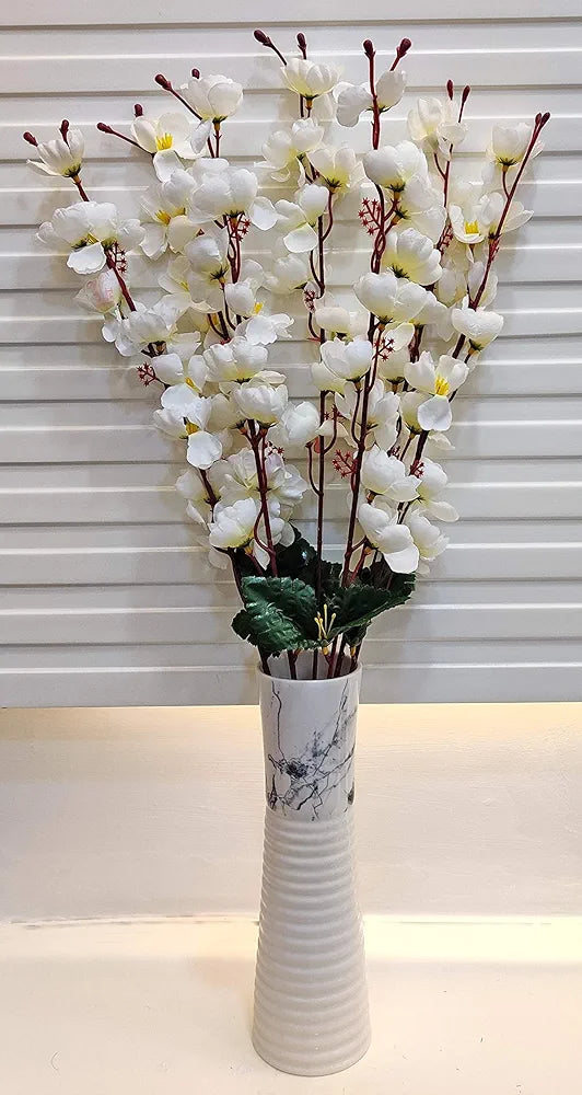 ARTSY® Artificial Flowers Bunch for Decoration Cherry Blossom, Ideal for vase, Home, Office Decor, Gifts, Craft, Artificial Plants for Decoration, Without vase, White, 1 Piece, 55 cm Height, Fabric