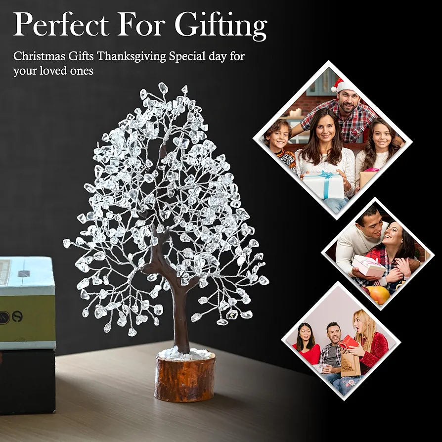BEZAVO Clear Quartz Crystal Tree – Artificial Tree for Home & Office Decoration | Feng Shui Tree for Prosperity & Positive Energy | Ideal Gift for Men & Women – Weddings, Birthdays & Anniversaries