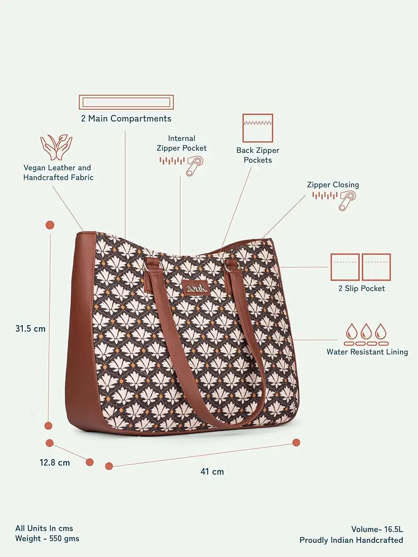 ZOUK Women's Getaway Handbag | Jute | Vegan Leather Handcrafted Tote Bag