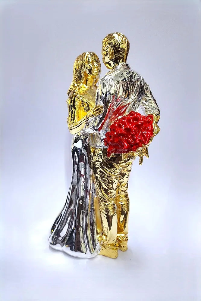 Gold Art India Couple Figurine Gold-Silver Plated Finish | Romantic Home & Office Décor | Valentine Gift for Girlfriend & Boy Friend | Anniversary, Wedding Gift