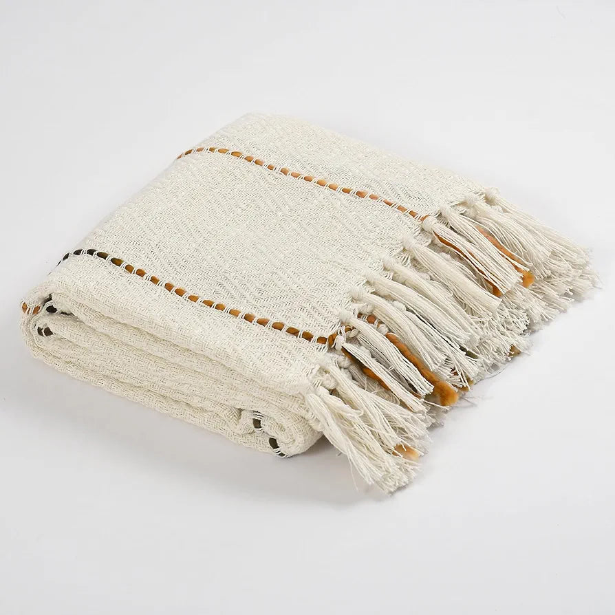 SASHAA WORLD Natural Multi Grid Patterned Handwoven Cotton Throw | Ideal for Your Home, Living Room, Sofa, Bed, Chair, Picnic & Used for Gift | 130X160 Cm, 100 Tc
