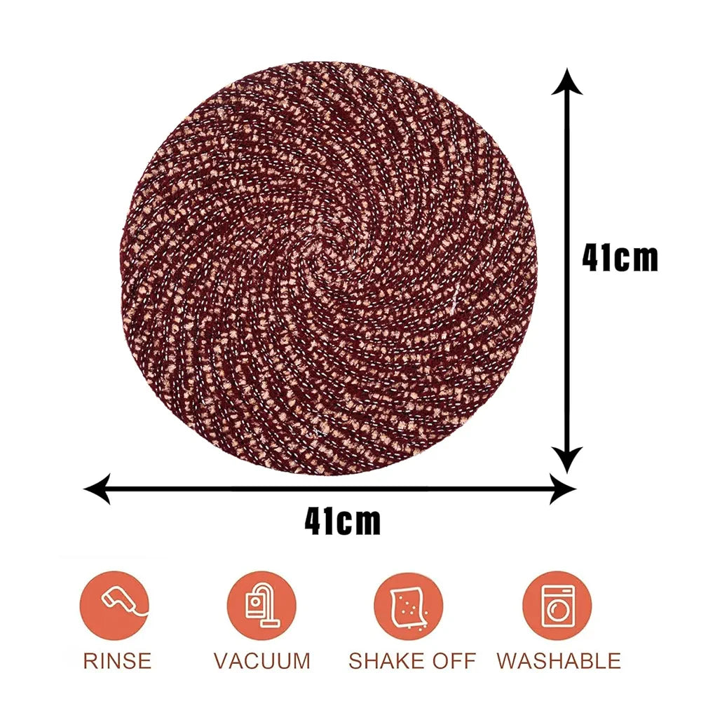 Kuber Industries Round Shape Feather Door Mat - Cotton Reversible for Kitchen and Home - 16 Inch Small - Maroon