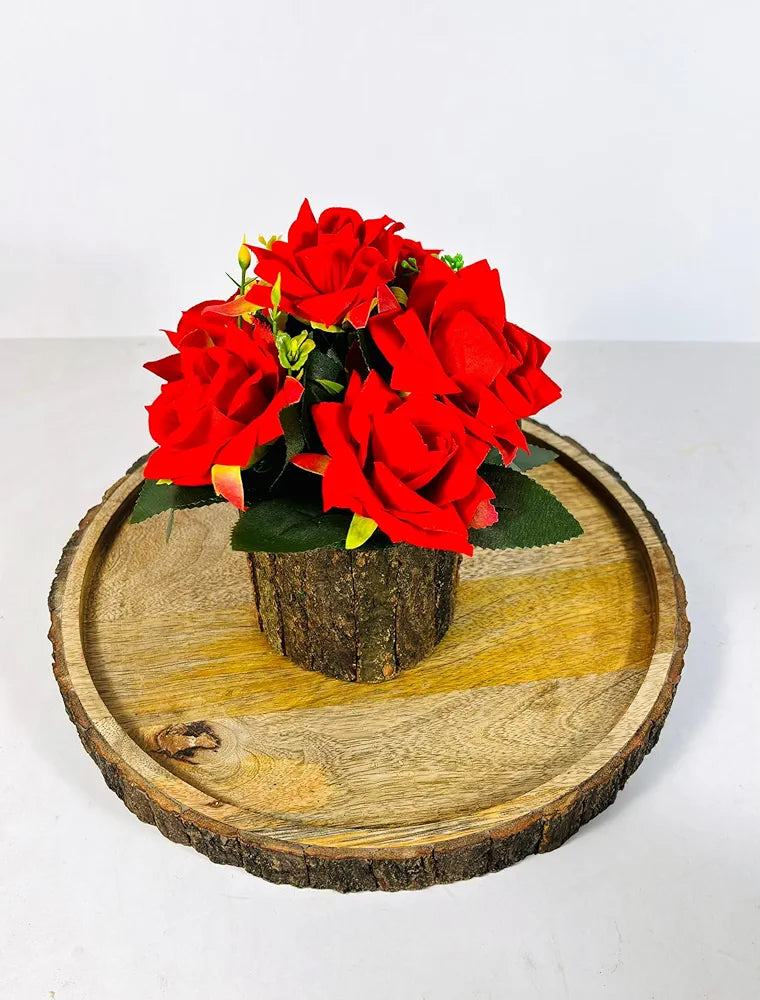 Dekorly Artificial Sunflowers, Rose, Anthurium Fake Flowers Potted Artificial Plants Decorative Artificial Flowers Indoors for Home Office | Natural Wooden Pot 