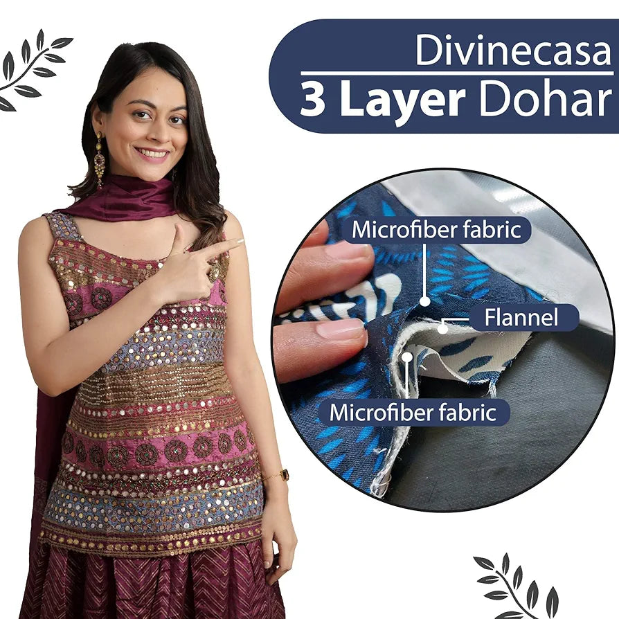 Divine Casa 120 GSM Microfiber Single Kids Dohar  | Soft & Lightweight Throw Blanket | Cozy & Breathable | All-Season Comfort | 140 x 100 CM | Tree Motif Pattern | Navy Blue & White