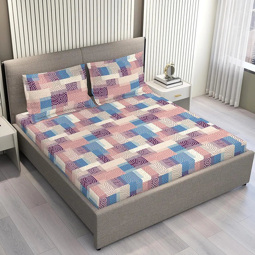 Layers Basicx 100% Cotton Bedsheet Set for All Seasons - Lightweight, Moisture Absorbent, Machine Washable & Easy to Care - Gift for Housewarming & More - 120 TC - Queen Size 