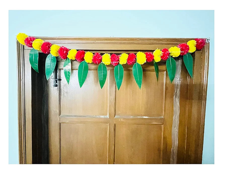 SPHINX Artificial Marigold &Mango Leaves Simple Door-Window toran/Door hangings/Festive Decorations - Approx.100 cms/40 Inches/3.33 Ft. - 