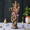 Ecraftindia Golden Standing Lord Krishna Idol Playing Flute Statue for Home