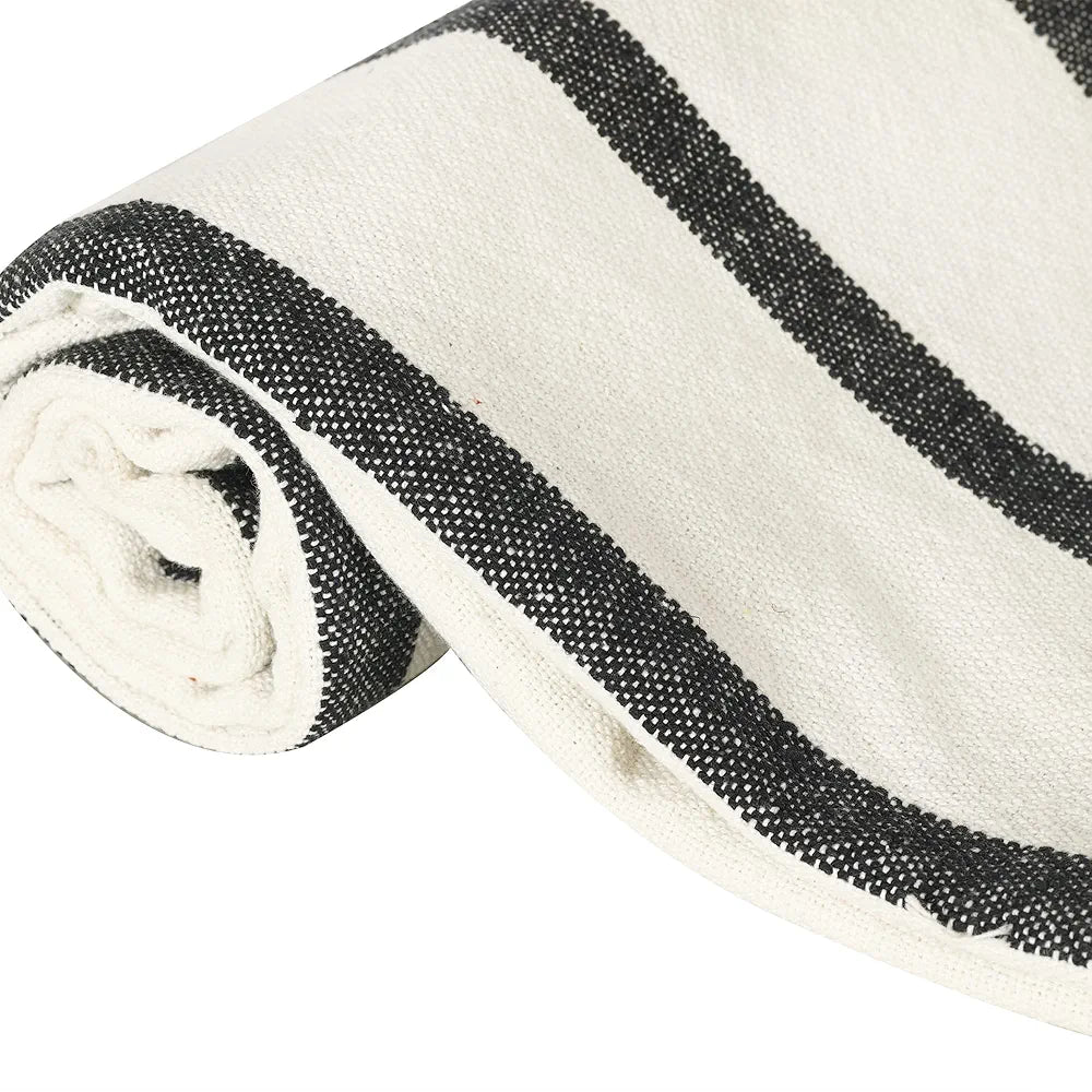SASHAA WORLD Striped Throw Blanket | Throw Blanket for Living Room, Bedroom, Sofa & Chair | Beige & Black Throw Blanket | Size 180 x 200 cm Pack of 1