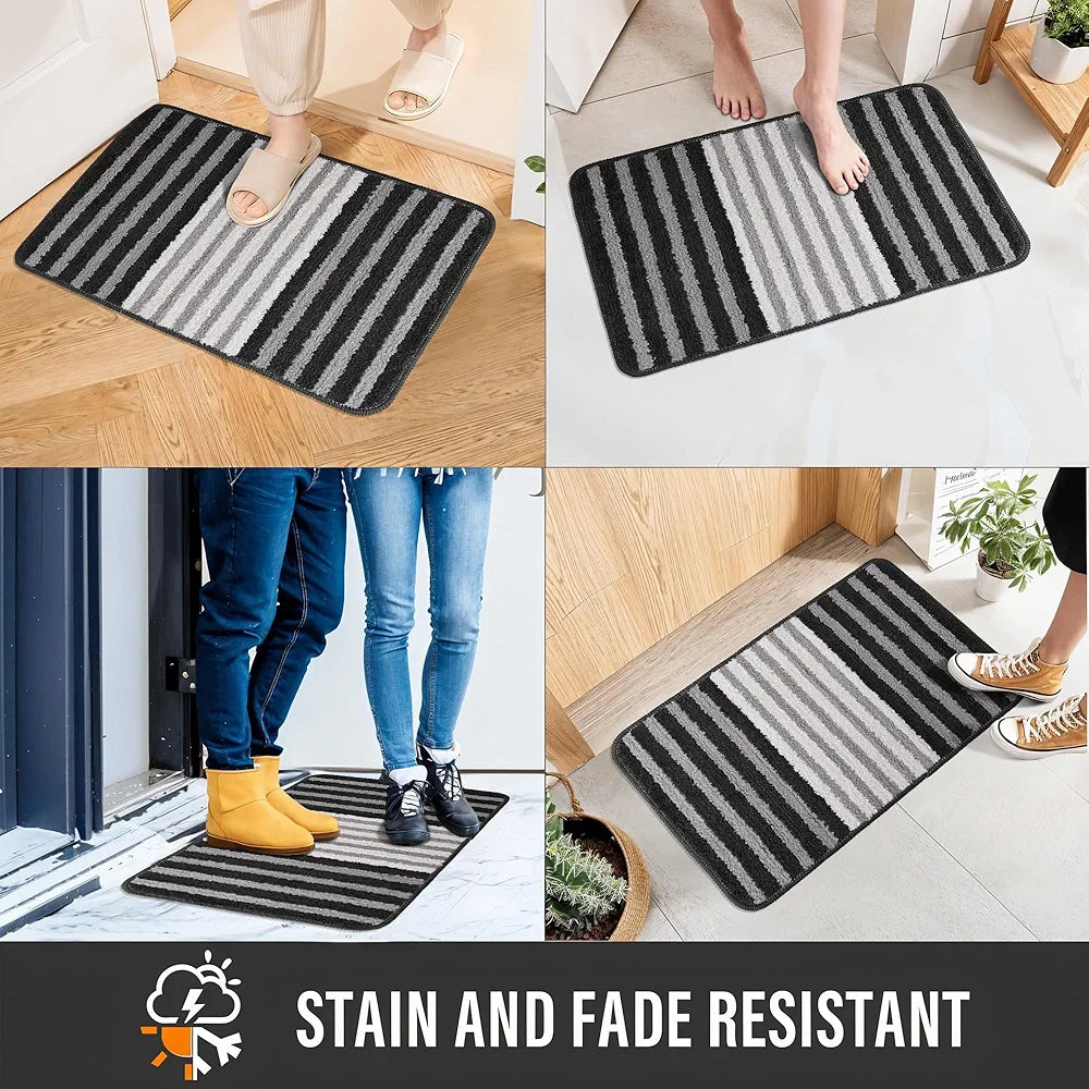 Kuber Industries 16x24 Inch Anti-Skid Water-Absorbent Door Mats for Home | Durable Main Entrance Footmat for Bathroom, Living Room & Office | Pearl Lining -Grey