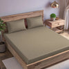 Trance Home Linen Skin Friendly 100% Cotton Solid Jacquard Weave Fitted Bedsheet with 2 Pillow Cover-Premium 300Tc Colour Queen Mocha
