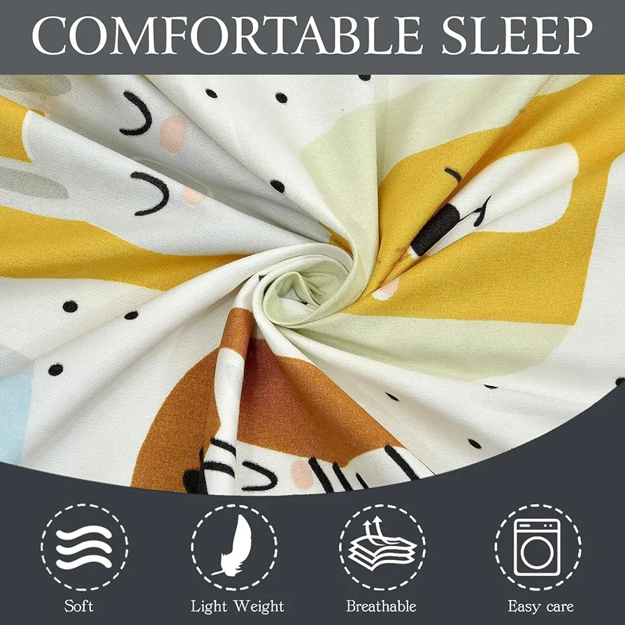 FRESH FROM LOOM Glace Cotton Wrinkle Free Soft Hypoallergenic Bed Sheet with 2 Pillow Cover,Cartoon Printed,Double Bed King Size Kids Bedsheet for Boys & Girls Room,144 TC