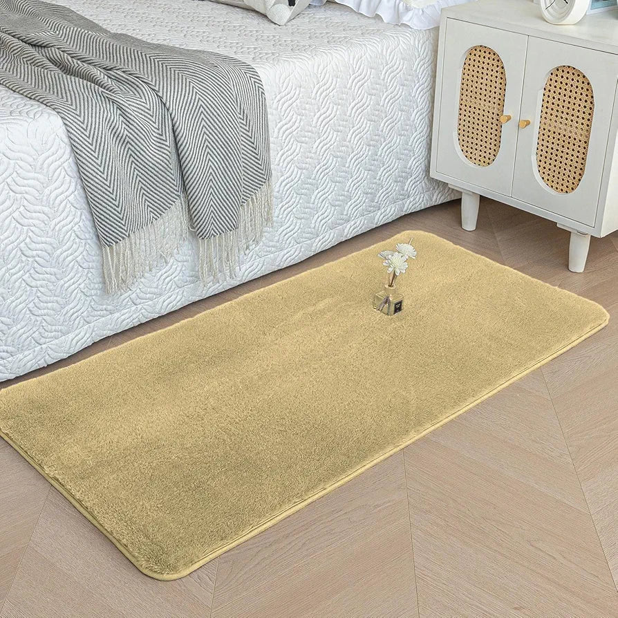 LUXE HOME INTERNATIONAL Ruffle Bath Mat Rabbit Fur 1000 Gsm Bathroom Door Rectangular Foot Mats Anti Skid Water Absorbent Easy Machine Washable Rug For Entrance|Kitchen Floor|60X90 Cm|Gold|Pack Of 1