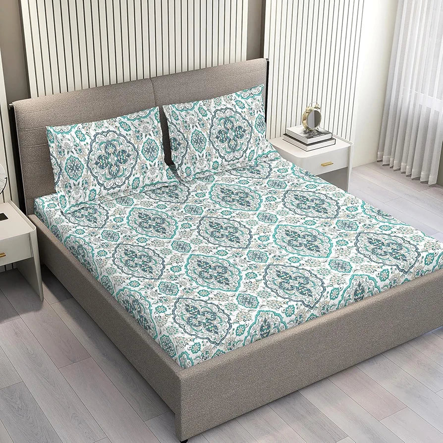 Layers Illuminating Homes 100% Cotton Bedsheet Set for All Seasons - Lightweight, Moisture Absorbent, Machine Washable & Easy to Care - 140 TC - Queen Size 