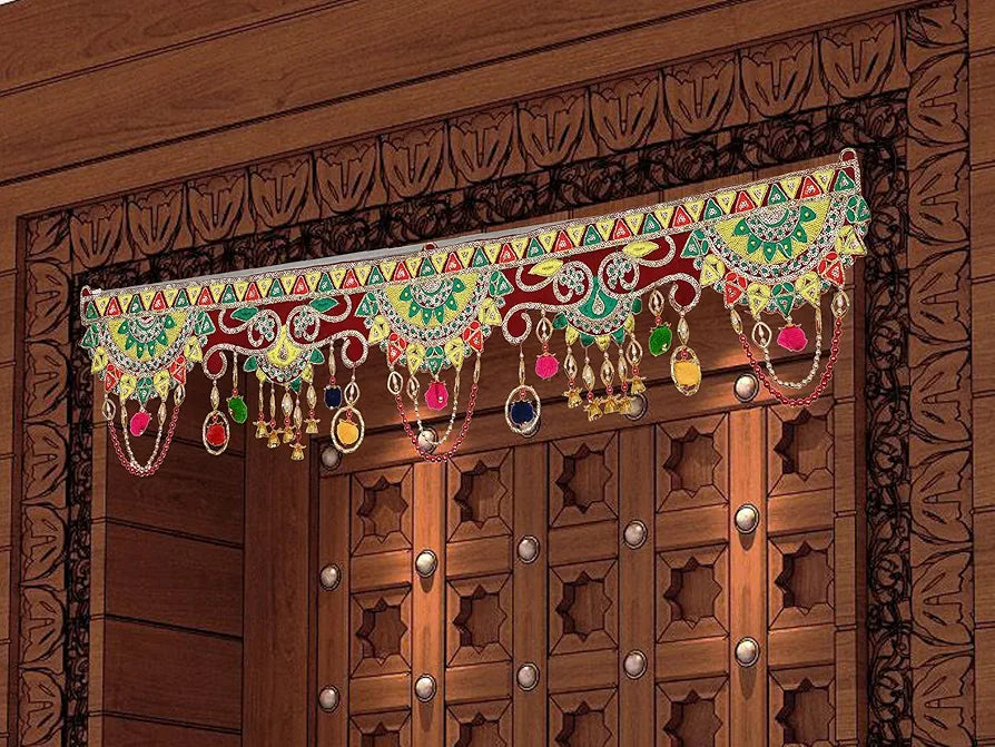 toran for Main Door Traditional bandarwal Handmade Hanging Latest Home décor mandir Decoration Entrance Main Pooja Room, Velvet Hand Embroidered 