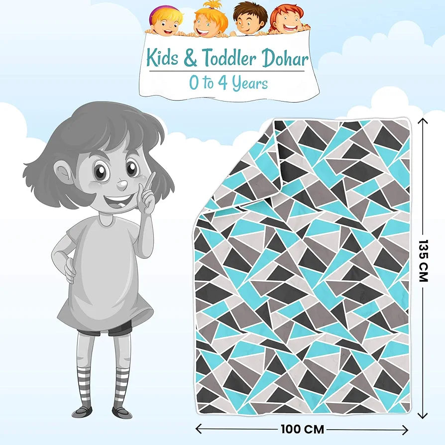 Divine Casa 120 TC 100% Cotton Toddler Baby Blanket | Skin-Friendly Swaddle Dohar for 0-4 Years | Lightweight & Cozy | 140 x 100 cm - Grey, Blue, and Black