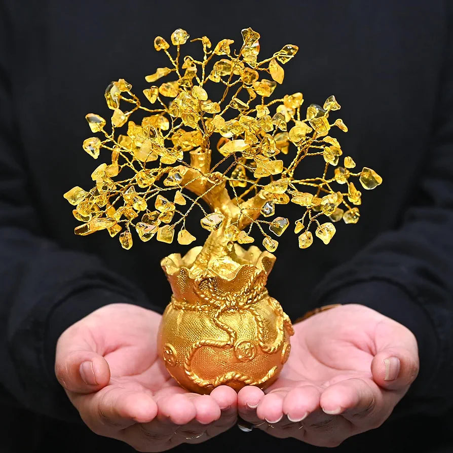 ZAICUS Lucky Feng Shui Citrine Tree, Crystal Tree of Life, Bonsai Money Tree, Gold Crystal Ornaments, Healing Gemstone Tree for Prosperity, Positive Energy, Good Luck Gift 