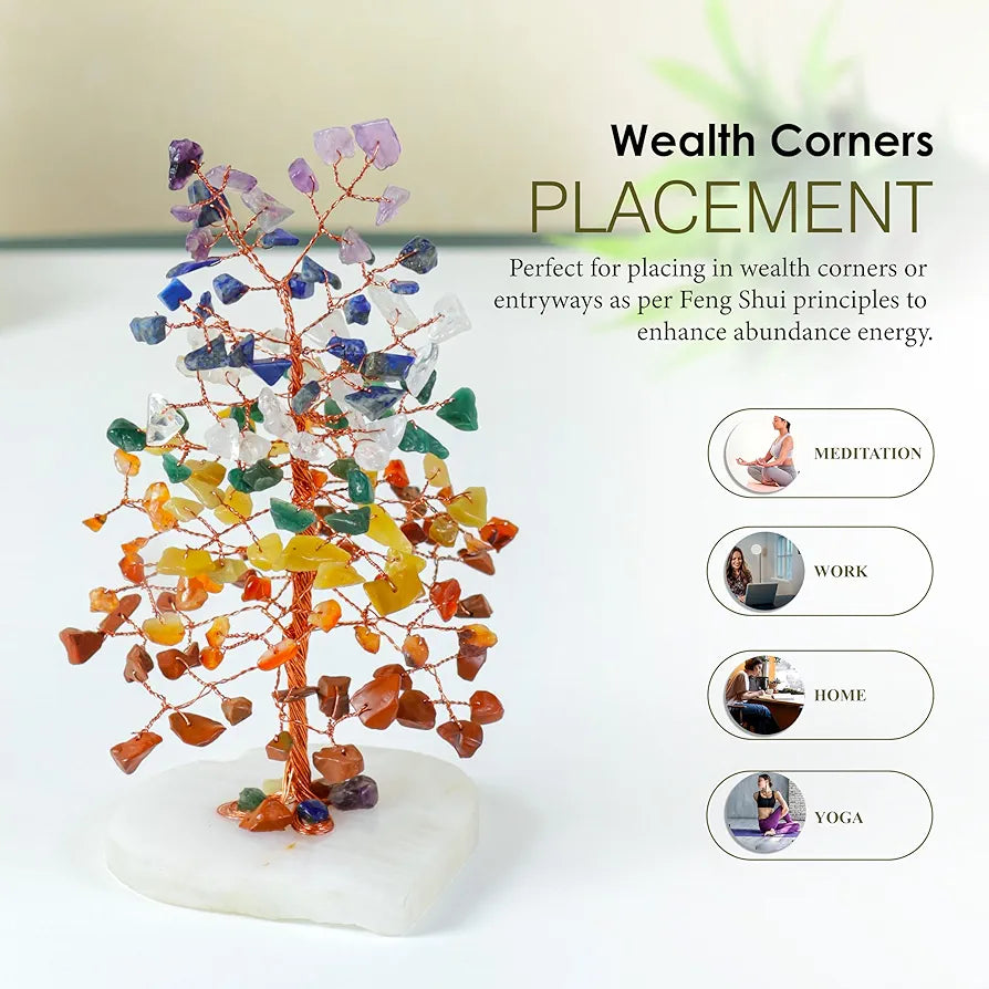 ZAICUS Gemstone Bonsai Tree with Healing Crystals – 7 Chakra Heart Base Feng Shui Showpiece Home & Office Décor – Housewarming Gift - Chakra Tree