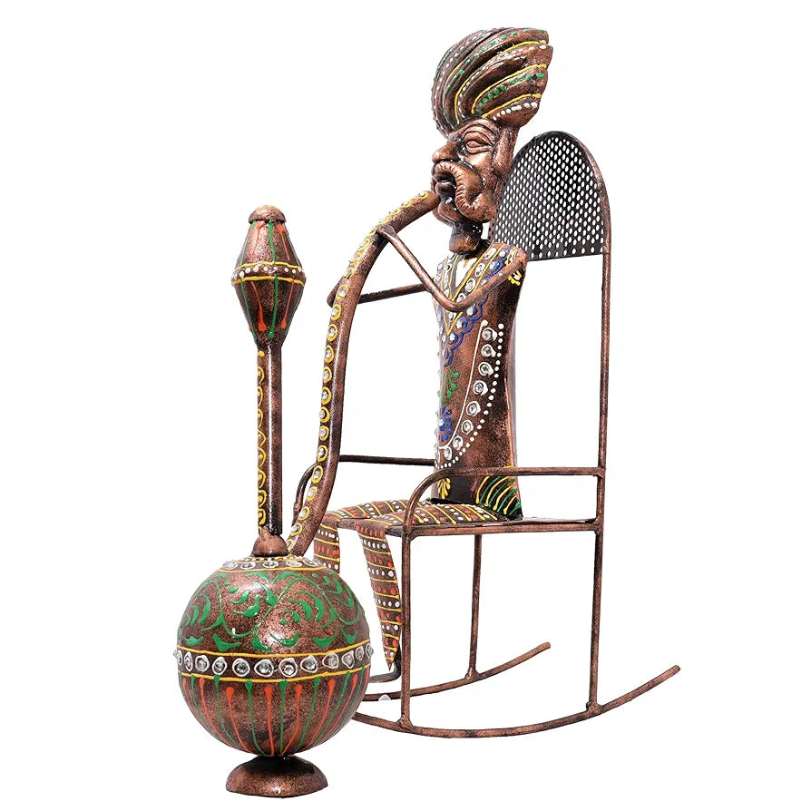 Kraftskala Ethinc Villager on Chair 16 inch Large Metal Decor Showpiece for Living Room Showcase, Tabletop Decor, Traditional Rajasthani Decorative Showpiece