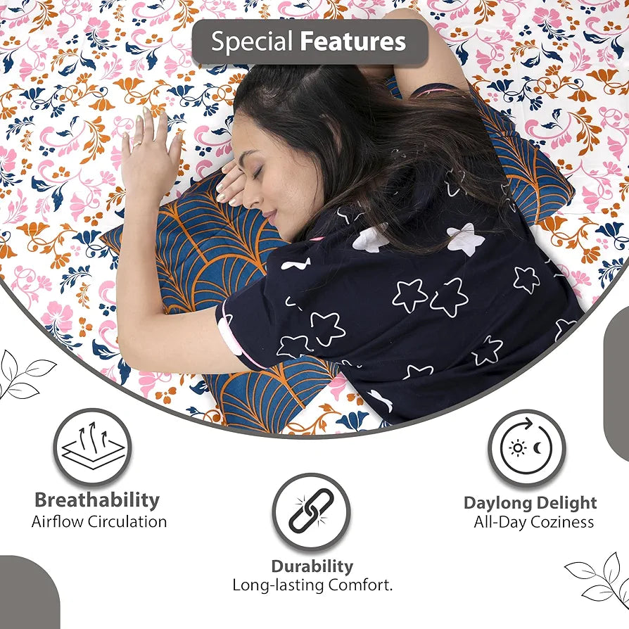 Divine Casa Bedsheet for Single Size Bed 144 TC Cotton Bedsheet for Single Size Bed with 1 Pillow Cover  Floral Peach Blue Cotton Bedsheet