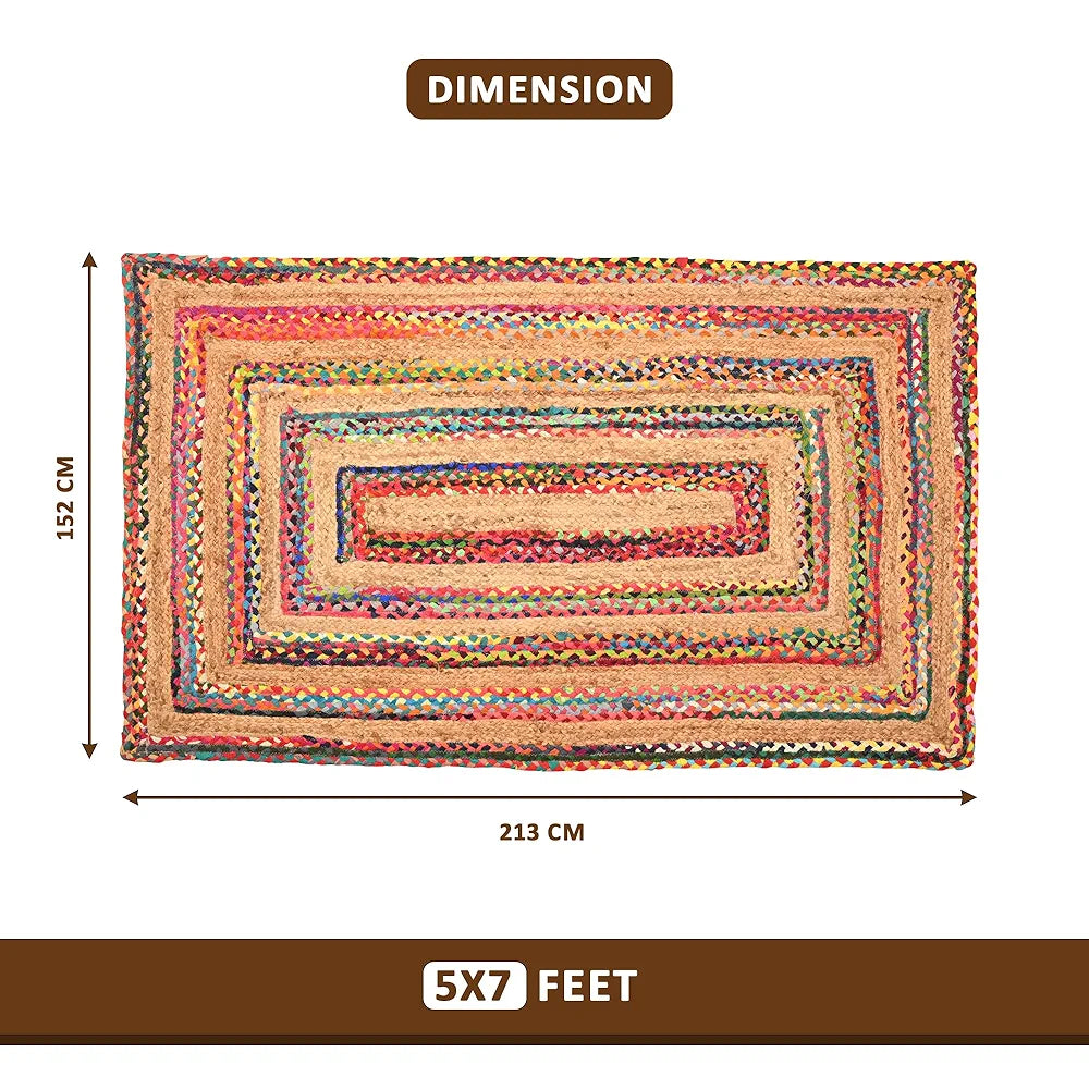 Kuber Industries 5x7 Feet Anti-Skid Satranji Jute Rug & Carpet for Home & Bedroom | Aesthetic Non-Slip Floor Rugs for Living Room | Sea Green