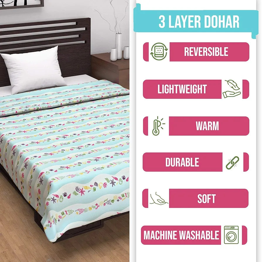 Divine Casa Pure Cotton Printed Single Dohar | 120 GSM | Soft & Lightweight Throw Blanket | Cozy & Breathable Bedding | All-Season Comfort | 210 x 140 CM, Cosmic Sky