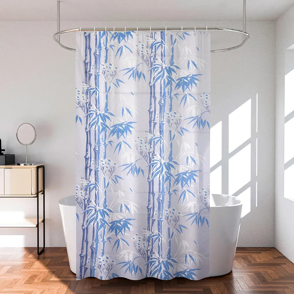 Kuber Industries Shower Curtain | 7 Feet | Bathroom Shower Curtain | AC Curtains | PVC Waterproof Window Curtain | Curtains for Bathtub | 8 Rings Curtain | Bamboo Print | Blue