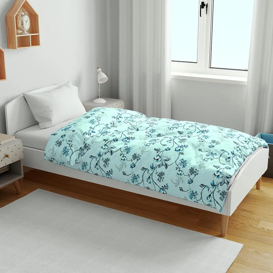 Divine Casa Floret 100% Cotton Single Kids Dohar | 120 GSM | Soft & Lightweight Throw Blanket | Cozy & Breathable Bedding | All-Season Comfort | 140 x 100 CM, Winter Fern