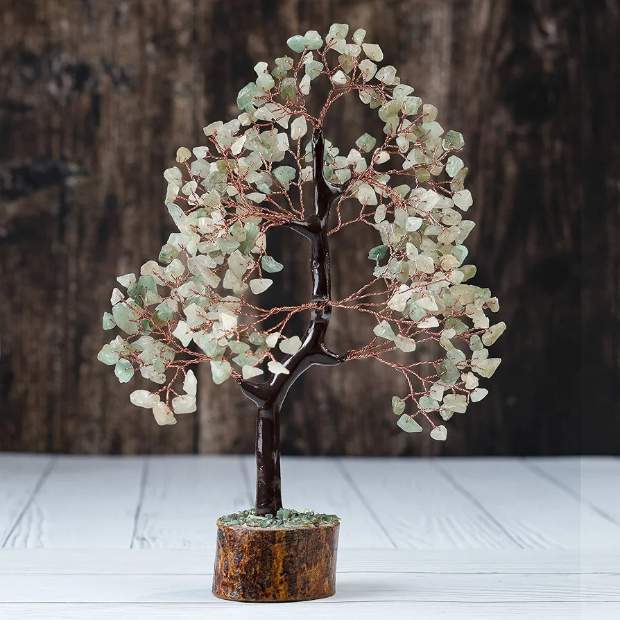HindCraft Green Jade Crystal Tree Good Luck Showpiece for Home Decor Items Crystals Gemstones Bonsai Money Tree for Good Luck, Decoration Gift Item, Copper Wire, 10-12 inch