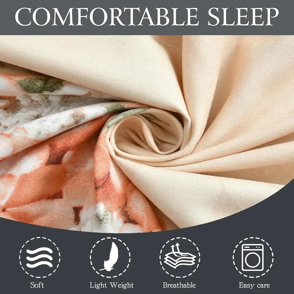 FRESH FROM LOOM Elastic Fitted Floral Bed Sheets King Size Bed with Two Pillow Cover,Soft Glace Cotton Bed Covers for Mattresses Tuck in,,Rose Beige),144 TC