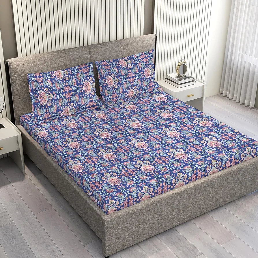 Layers Illuminating Homes 100% Cotton Bedsheet Set for All Seasons - Lightweight, Moisture Absorbent, Machine Washable & Easy to Care - 140 TC - Queen Size 