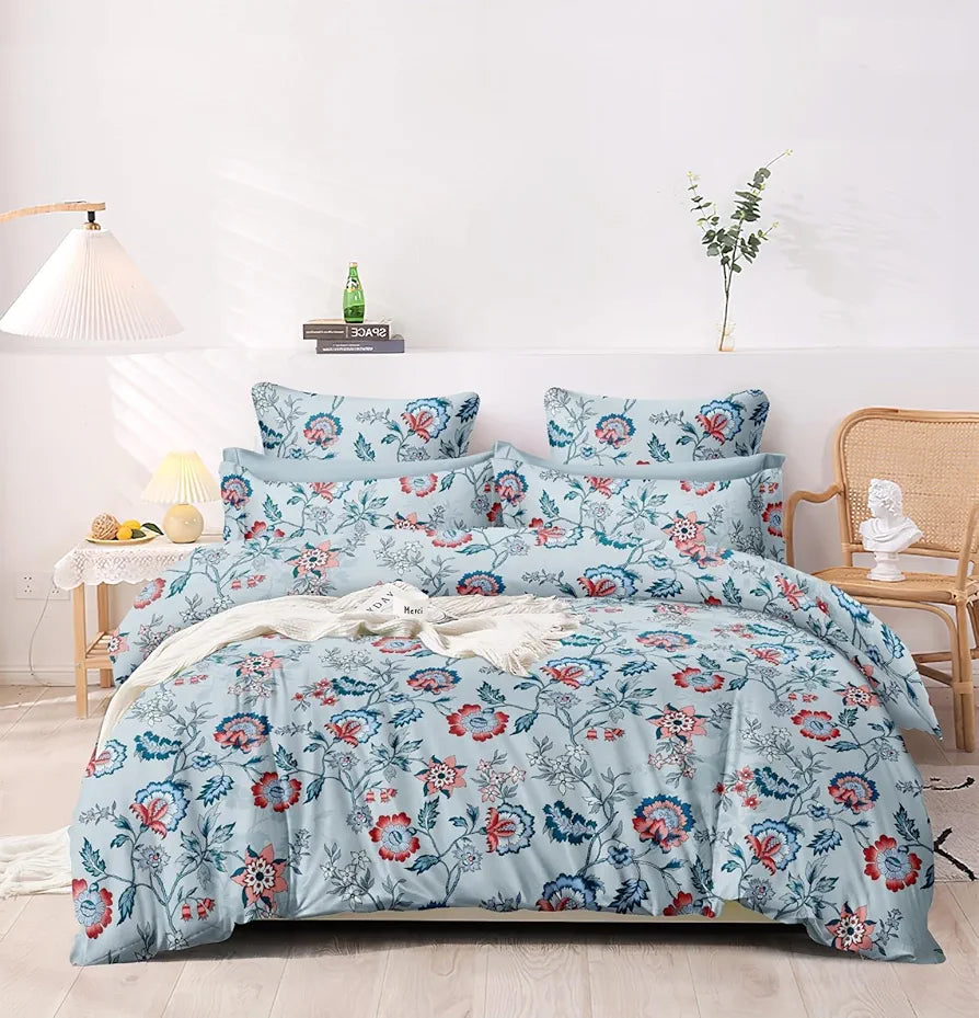 THE HOME STYLE Supersoft Cotton Feel Glace Cotton King Size Printed Flat Double Bedsheet wih 2 Pillow Cover II 400 TC, 90