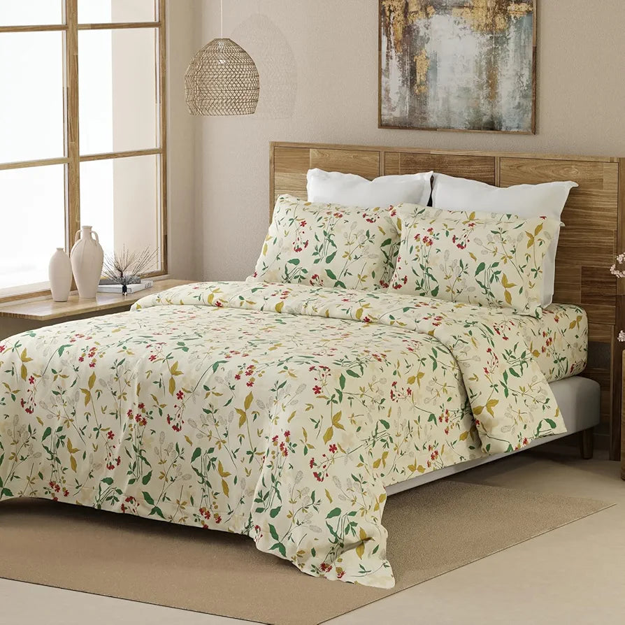 Emaline 100% Cotton King Bedsheet Set  | 1 King Cotton Bedsheet & 2 Pillow Covers | Breathable & Anti-Wrinkle | 144 TC | 