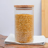 Anko 1L Borosilicate Ribbed Glass Jar | Airtight | Rubberwood Lid | Clear