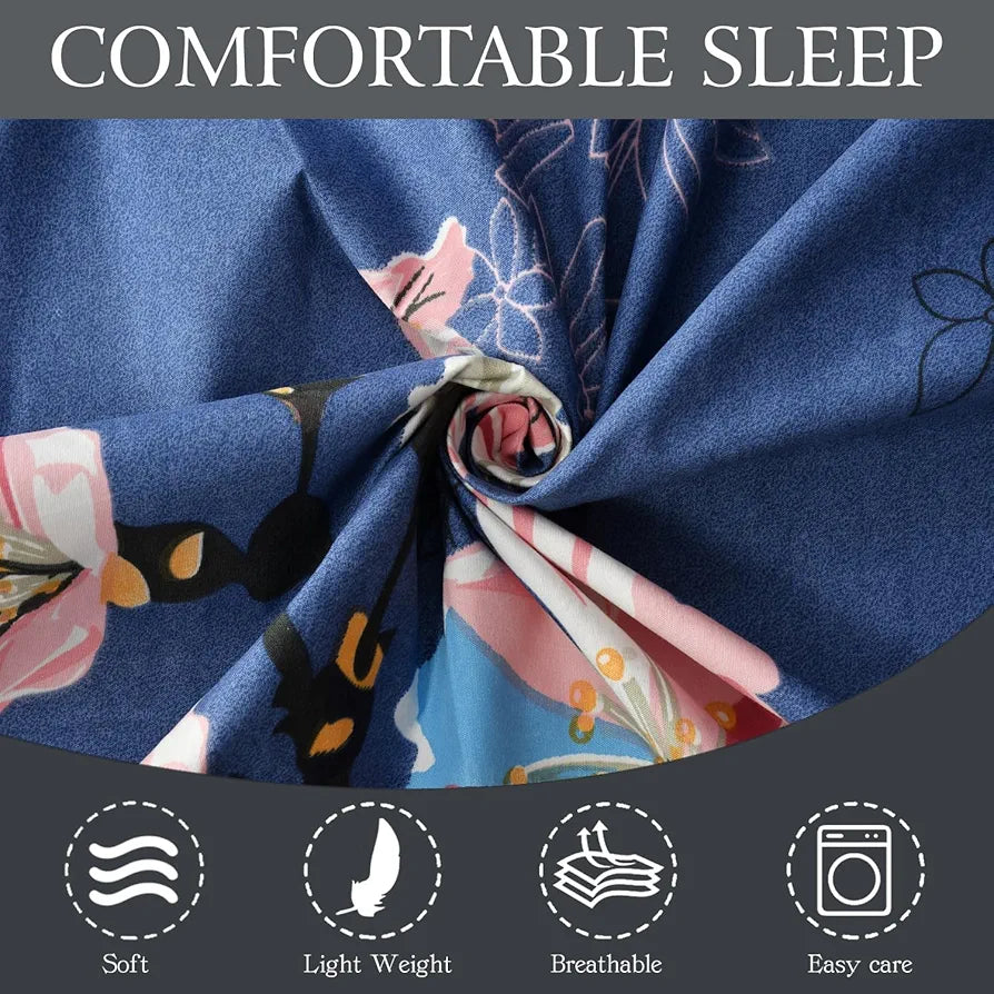 FRESH FROM LOOM Single Size Microfiber Bedsheet Set - Rotary Printed, Hypoallergenic, Wrinkle Free with 1 Pillow Covers , Blue, 144 TC